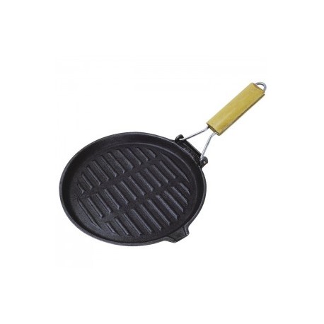 Grill Rond En Fonte Baumalu 25cm - Manche Rétractable Bois, Compatible Tous Feux Dont Induction