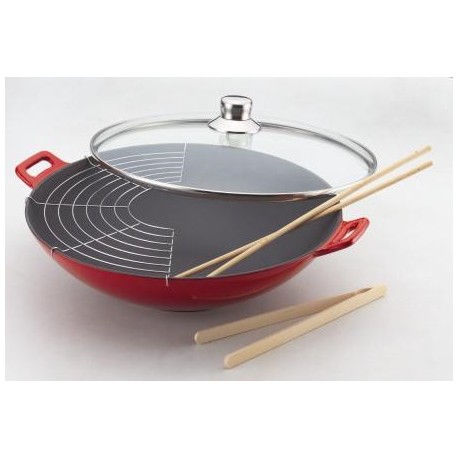wok en fonte diam 36 cm rouge dégradé